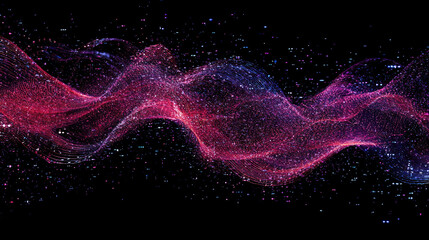 Poster - Cyber data waves in digital space, network surface abstract background, secure AI technology in dark cyberspace. Concept of music, pattern, future,