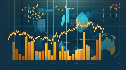 Poster - Analysis of stock market data with investment growth trends and forex stats on digital background