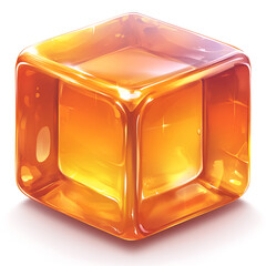 Aufkleber - Bright orange translucent cube glistening in soft light against a smooth surface, showcasing its details and glossy texture