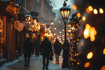 people walking on the street during christmas