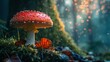 © Juan - In the center of a dense forest, a striking red mushroom is flourishing