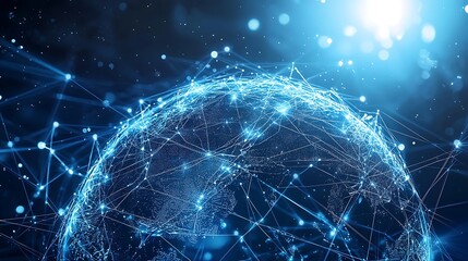 Wall Mural - Digital blue globe with network connections.