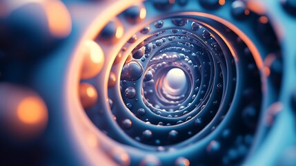 Poster - A 3D abstract background featuring a spiral of interconnected rings and spheres