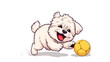© Tark - Illustration of a cute Maltipoo dog enthusiastically playing with a yellow ball, showcasing its playful nature. Generative AI