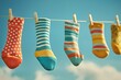 © DG - Striped baby socks hanging on a clothesline, drying in the summer sun