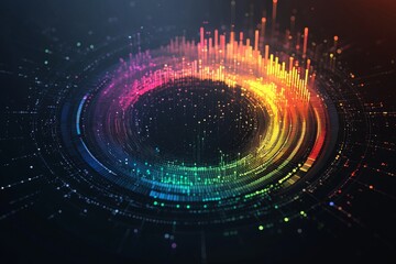 Circular infographic with colorful segments, futuristic and clean, data flow