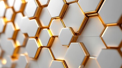 Fototapete - Digital hi-tech luxury: White and gold hexagonal background, sophisticated vector art