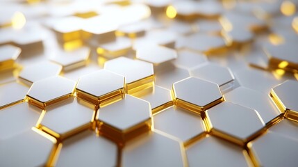 Fototapete - Digital hi-tech luxury: White and gold hexagonal background, sophisticated vector art