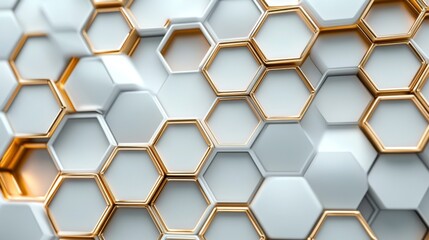 Fototapete - Digital hi-tech luxury: White and gold hexagonal background, sophisticated vector art