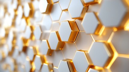 Fototapete - Digital hi-tech luxury: White and gold hexagonal background, sophisticated vector art