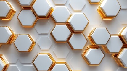 Fototapete - Digital hi-tech luxury: White and gold hexagonal background, sophisticated vector art