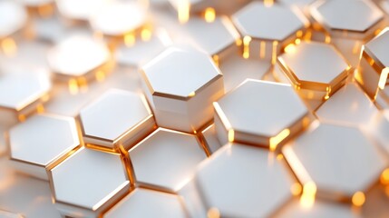 Fototapete - Digital hi-tech luxury: White and gold hexagonal background, sophisticated vector art