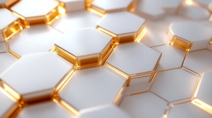 Fototapete - Digital hi-tech luxury: White and gold hexagonal background, sophisticated vector art