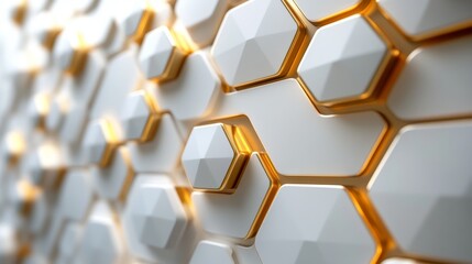 Fototapete - Digital hi-tech luxury: White and gold hexagonal background, sophisticated vector art
