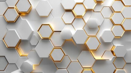 Fototapete - Digital hi-tech luxury: White and gold hexagonal background, sophisticated vector art