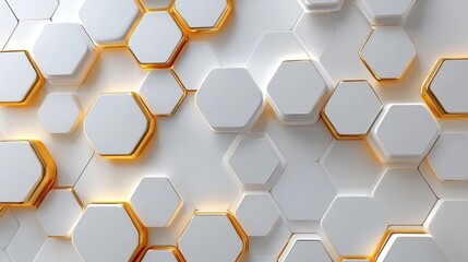 Fototapete - Digital hi-tech luxury: White and gold hexagonal background, sophisticated vector art