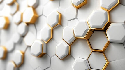 Fototapete - Digital hi-tech luxury: White and gold hexagonal background, sophisticated vector art