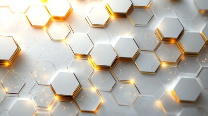 Fototapete - Digital hi-tech luxury: White and gold hexagonal background, sophisticated vector art