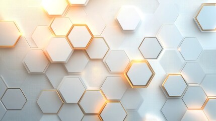 Fototapete - Digital hi-tech luxury: White and gold hexagonal background, sophisticated vector art