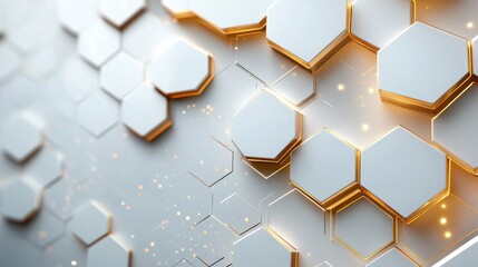 Fototapete - Digital hi-tech luxury: White and gold hexagonal background, sophisticated vector art