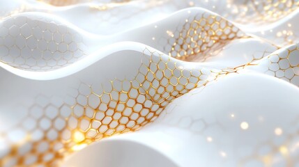 Fototapete - Digital hi-tech luxury: White and gold hexagonal background, sophisticated vector art