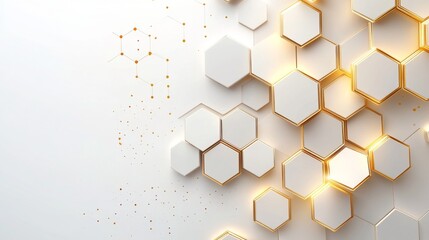 Fototapete - Digital hi-tech luxury: White and gold hexagonal background, sophisticated vector art