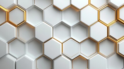 Fototapete - Digital hi-tech luxury: White and gold hexagonal background, sophisticated vector art