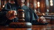 © AImg - Old black woman judge tapping gavel closeup image, ai generated