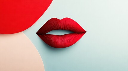 Canvas Print -   A close-up of a red lipstick on a blue and white background with a red circle in the center of the picture