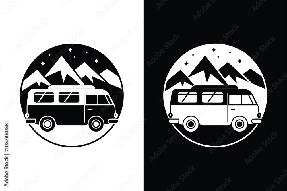 Campervan icon on White Background Vector Art Illustration on white ...