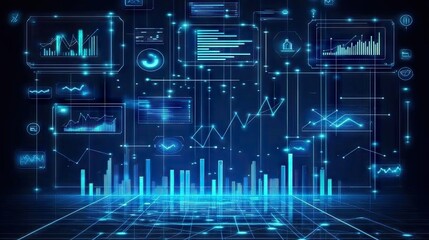 Digital bar graphs and line charts over a real estate skyline, symbolizing data-based property analysis