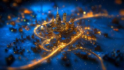 Poster - Concept of wireless technology and connections with abstract Bangkok city background