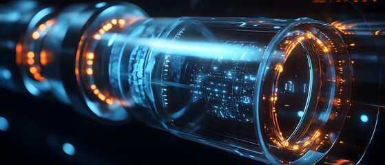 Poster - Futuristic technology showcasing a glowing transparent tube with intricate circuits, symbolizing innovation and advanced systems.
