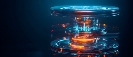 Poster - Futuristic transparent orb with vibrant blue and orange light. An intricate design representing technology and innovation.