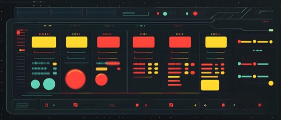 Poster - Futuristic user interface design showcasing colorful controls and charts for modern applications and technology.
