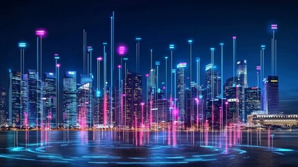 Wall Mural - nightlife in a vibrant city illuminated skyscrapers glow abstract patterns