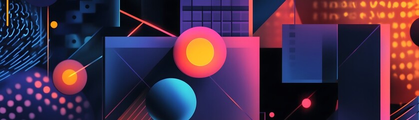 Poster - Vibrant abstract design featuring geometric shapes and colorful patterns, perfect for modern digital art themes.