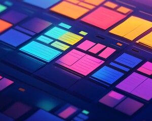 Poster - Vibrant abstract digital interface composed of colorful geometric shapes and patterns, ideal for modern technology concepts.