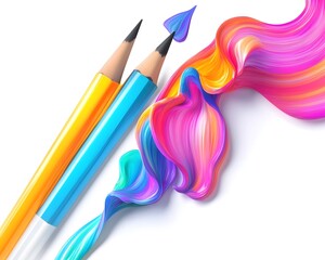 Poster - Vibrant colored pencils and flowing paint blend to create a stunning artistic design, perfect for creativity and inspiration.