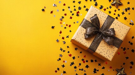 Beautiful gift box with confetti on a colored background --ar 16:9 --v 6.1 Job ID: 210a62ba-89f9-4920-93ed-2b7664bf9dd8