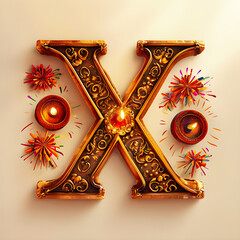 Diwali themed alphabet, letter decoration, gold floral ornament, graphic design illustration wallpaper 