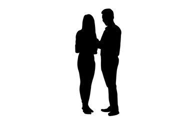 Silhouette of a couple in conversation discussing current business