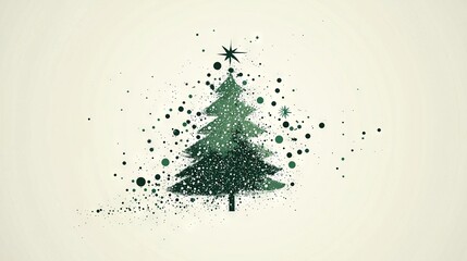 Wall Mural -  A white background featuring a Christmas tree made of green leaves and adorned with stars and snowflakes, providing ample space for text or images