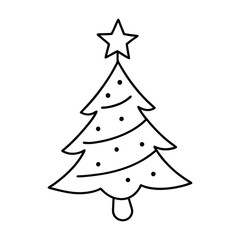 Wall Mural - Christmas Tree, Star. Christmas hand drawn whimsical line art icons 2. Xmas clipart, Vector illustrations, Hand sketched doodle icons, Quirky style drawing