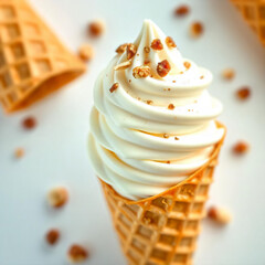 Waffle cone with vanilla ice cream