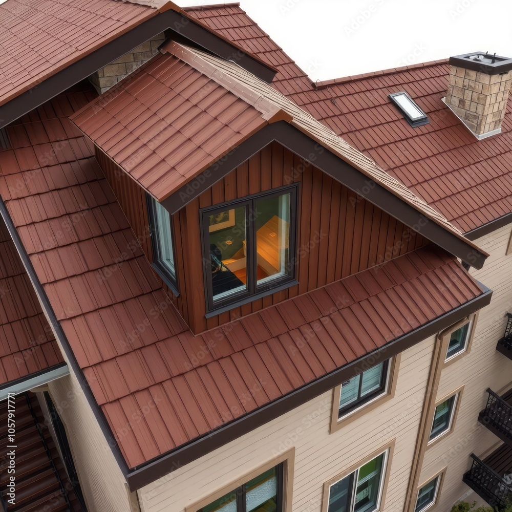 Foto de Stock Aerial view of attic annex room exterior with plastic ...