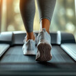© kora studio - the close up shot of the running shoes footwear of the a woman running on treadmill in the gym
