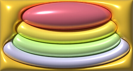 Aufkleber - Multicolored inflated round with shiny smooth surface on yellow background, 3D rendering illustration