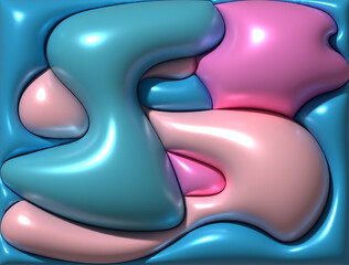 Aufkleber - Pink and blue figures with shiny soft surface, 3D rendering illustration