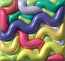 Aufkleber - Multicolored wavy inflated figures with smooth shiny surface, 3D rendering illustration